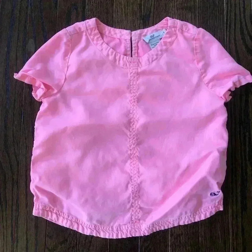 Vineyard Vines Girls S Pink Short-Sleeved Lined Cotton Blouse/Top - EUC!